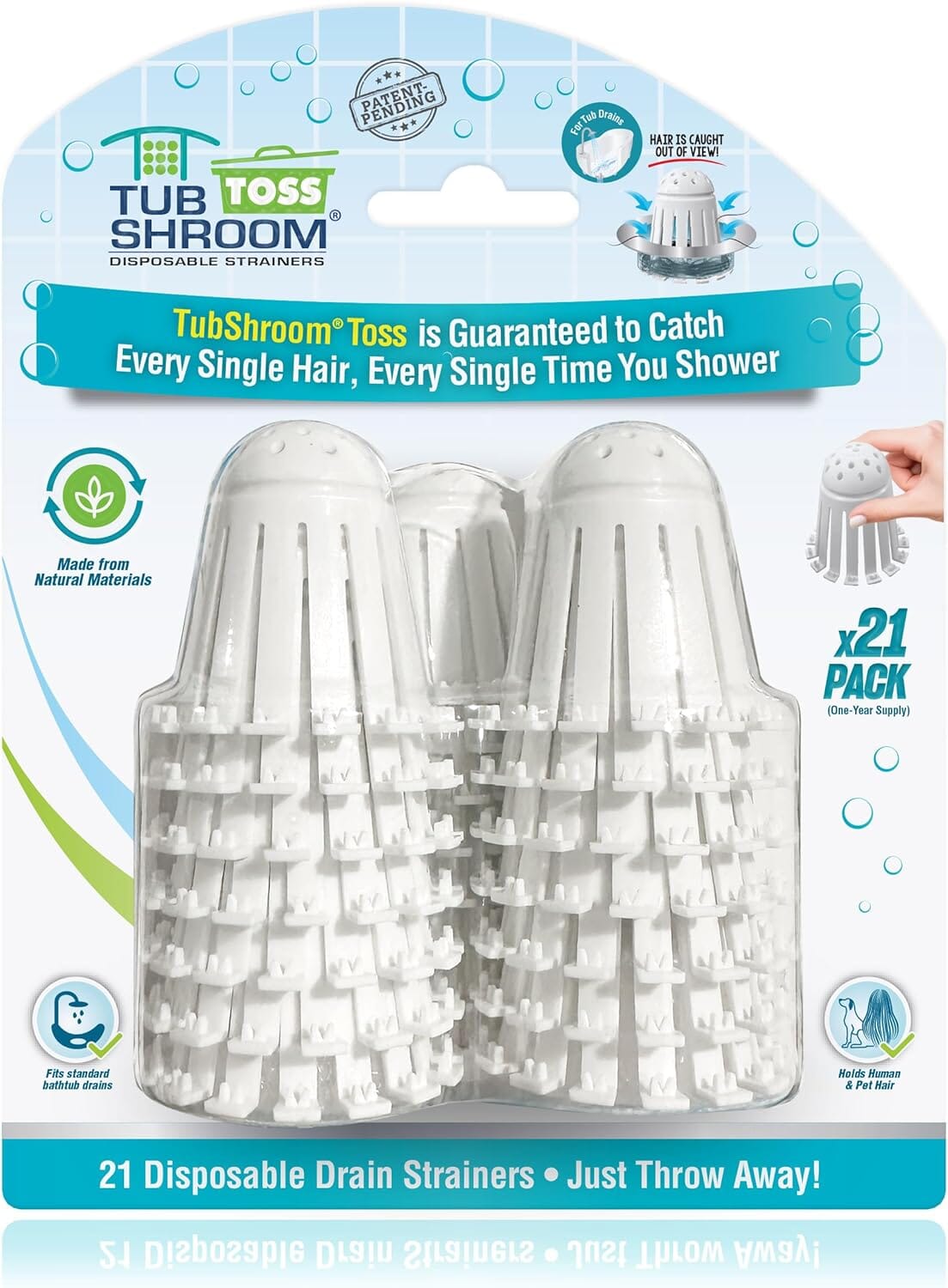 TubShroom Toss 21pk Disposable Bath Tub Drain Strainers - Hair Catcher Snare for Shower Bathtub to Prevent Clogged Drains Drain Protector TubShroom.com White