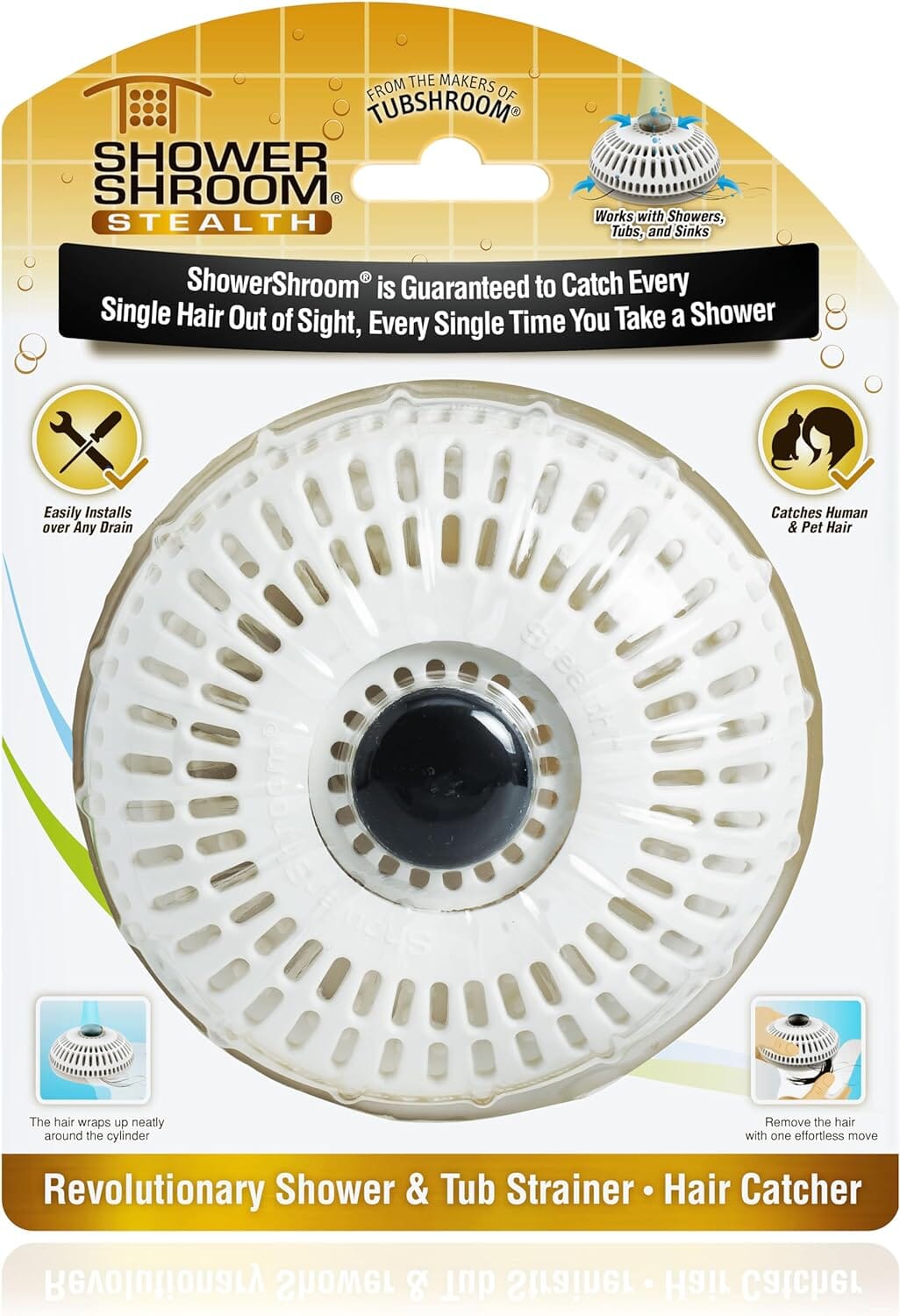 ShowerShroom Stealth Shower Hair Drain Catcher - Hair Stopper for Shower Drain, Bathtub, and Bathroom Sink Drain Protector TubShroom.com