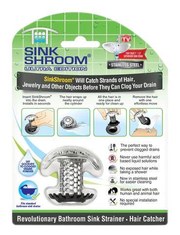 SinkShroom (Ultra Edition) The Hair Catcher That Prevents Clogged Bathroom Sink Drains Drain Protector Juka Innovations Corporation