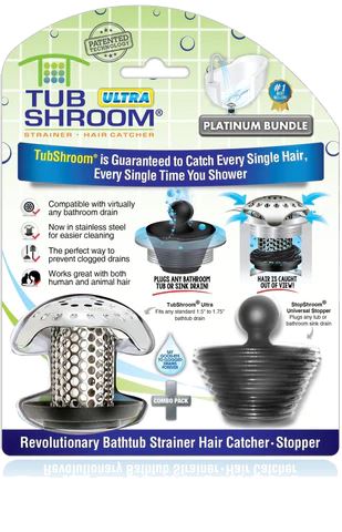 TubShroom Ultra (Stainless) Plus StopShroom® Plug Combo for Tub Drains Drain Protector Juka Innovations Corporation