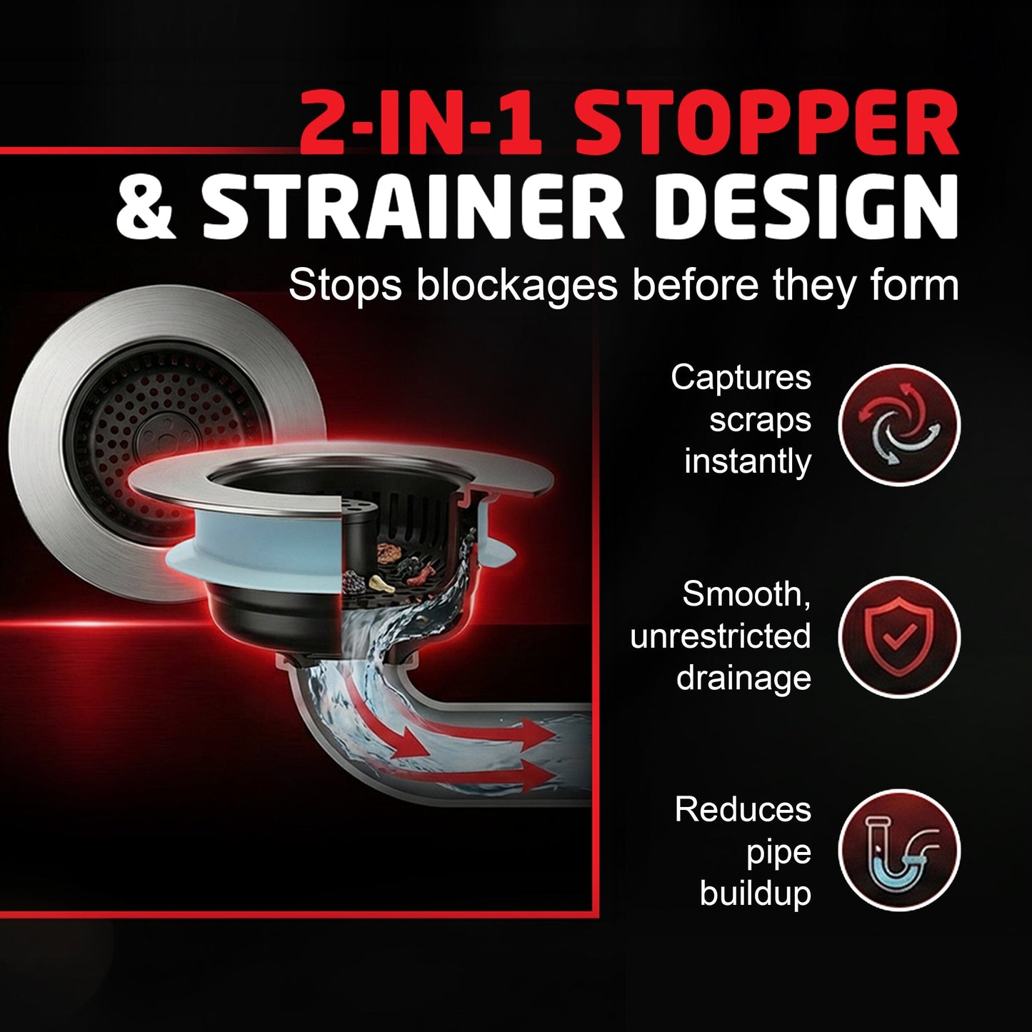 SinkShroom Kitchen Sink Drain Strainer, 2-in-1 Pop-Up Sink Stopper & Strainer with Removable Anti-Clog Basket, 304 Stainless Steel, Fits 3"-3.4" US Standard Drains Drain Protector Juka Innovations Corporation 
