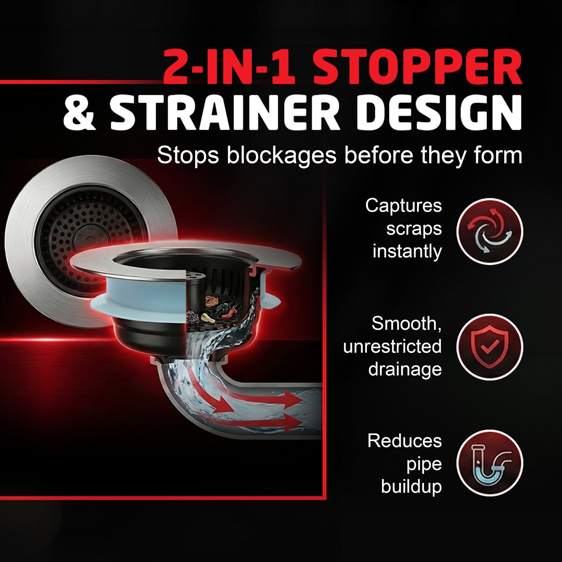 SinkShroom Kitchen Sink Drain Strainer, 2-in-1 Pop-Up Sink Stopper & Strainer with Removable Anti-Clog Basket, 304 Stainless Steel, Fits 3"-3.4" US Standard Drains Drain Protector Juka Innovations Corporation 