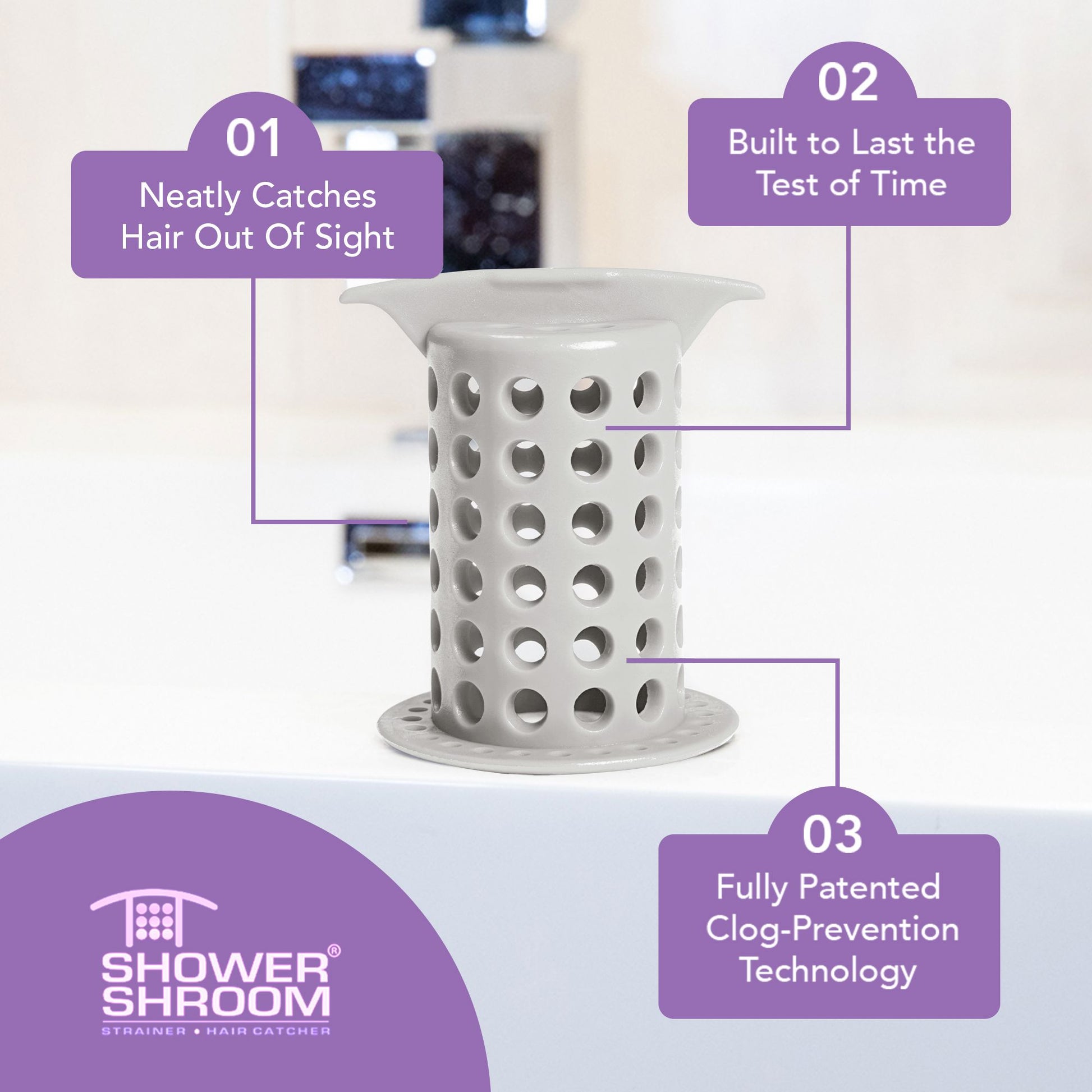 ShowerShroom (Gray) The 2" Hair Catcher That Prevents Clogged Shower Drains Drain Protector Juka Innovations Corporation 