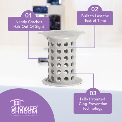 ShowerShroom (Gray) The 2" Hair Catcher That Prevents Clogged Shower Drains Drain Protector Juka Innovations Corporation 