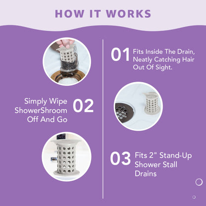 ShowerShroom (Gray) The 2" Hair Catcher That Prevents Clogged Shower Drains Drain Protector Juka Innovations Corporation 