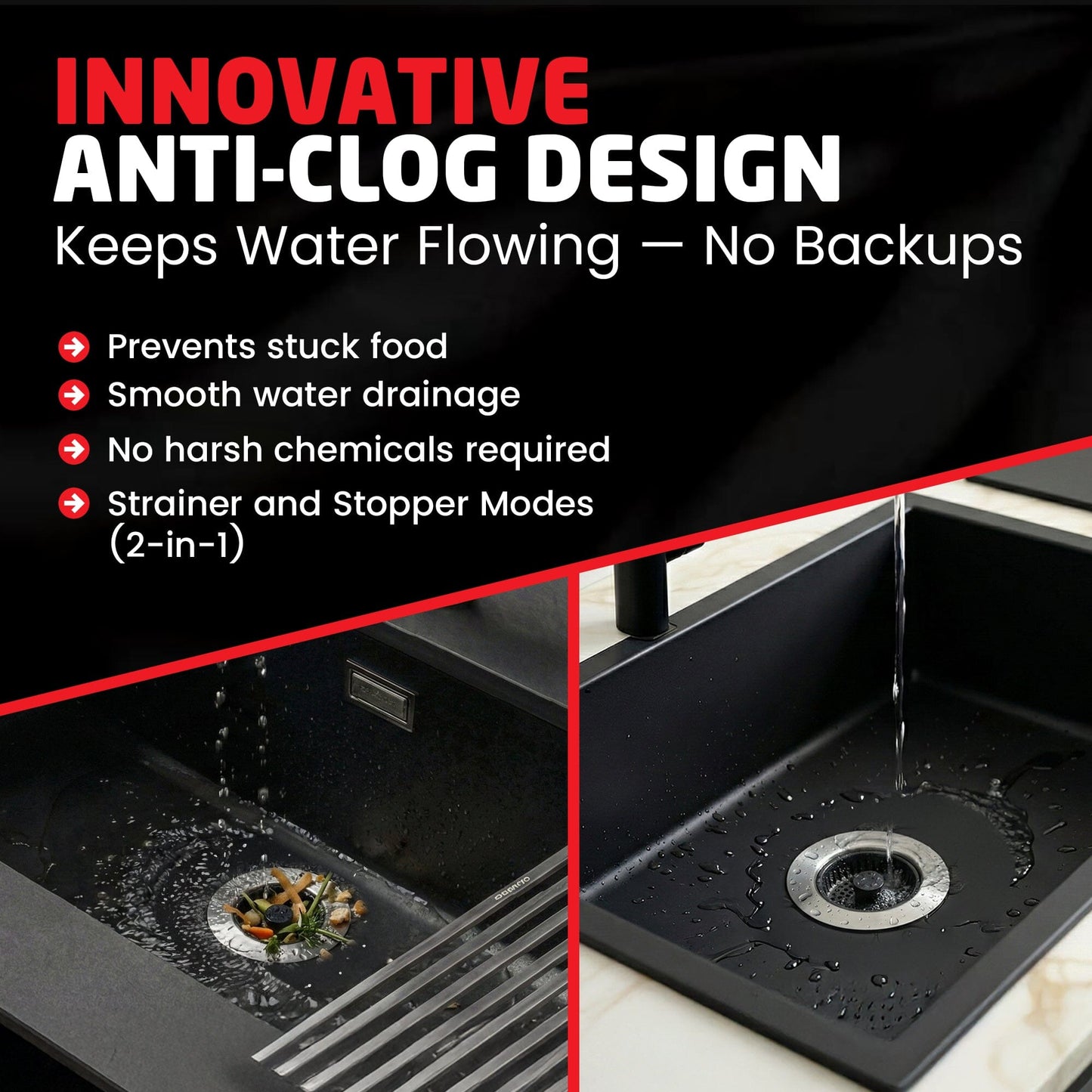 SinkShroom Kitchen Sink Drain Strainer, 2-in-1 Pop-Up Sink Stopper & Strainer with Removable Anti-Clog Basket, 304 Stainless Steel, Fits 3"-3.4" US Standard Drains Drain Protector Juka Innovations Corporation 