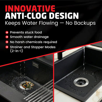 SinkShroom Kitchen Sink Drain Strainer, 2-in-1 Pop-Up Sink Stopper & Strainer with Removable Anti-Clog Basket, 304 Stainless Steel, Fits 3"-3.4" US Standard Drains Drain Protector Juka Innovations Corporation 