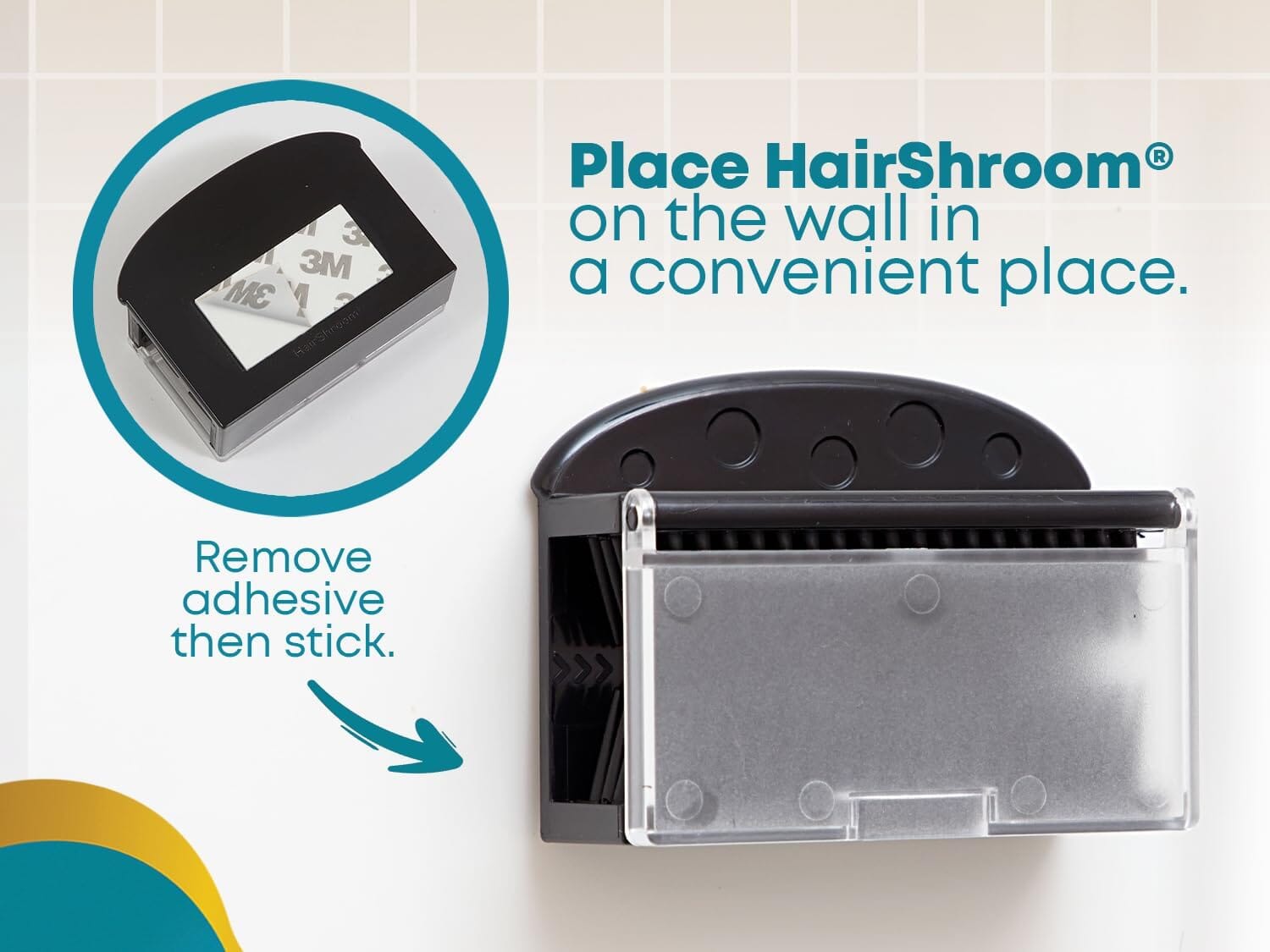 HairShroom Reusable Shower & Bathtub Wall Hair Catcher Hair Grabber Snare TubShroom.com 