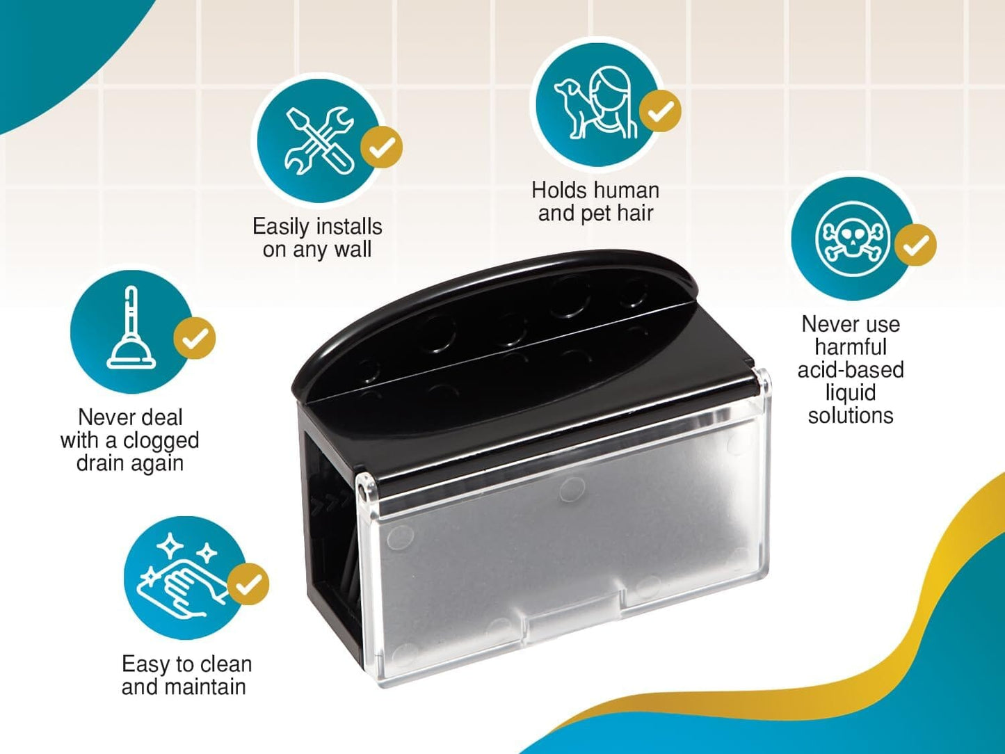 HairShroom Reusable Shower & Bathtub Wall Hair Catcher Hair Grabber Snare TubShroom.com 