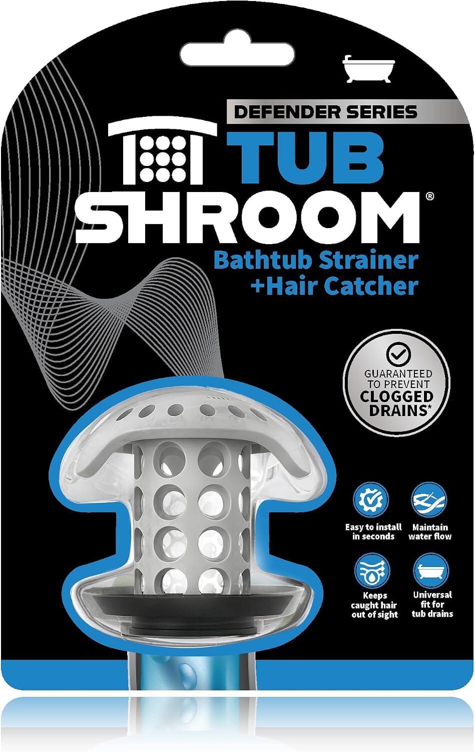 TubShroom Bathtub Drain Hair Catcher – in-Drain Tub Strainer & Clog Prevention Protector, Fits Standard Tub Drains, Easy Clean, Captures Human & Pet Hair Out of Sight Hair Catcher Juka Innovations Corporation 