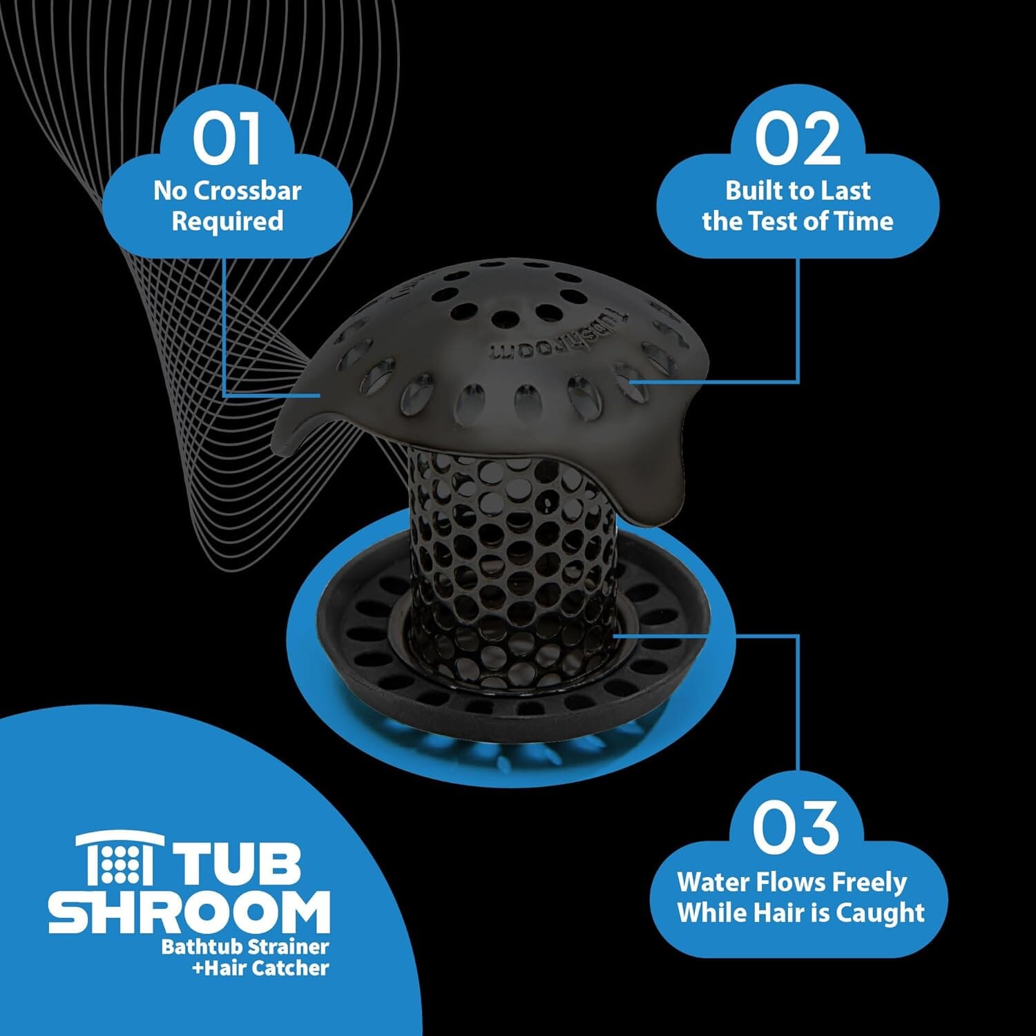 TubShroom Ultra Stainless Steel Drain Protector, Hair Catcher Strainer for Bathroom Tub and Shower, Matte Black, 1-Pack Drain Protector TubShroom.com 
