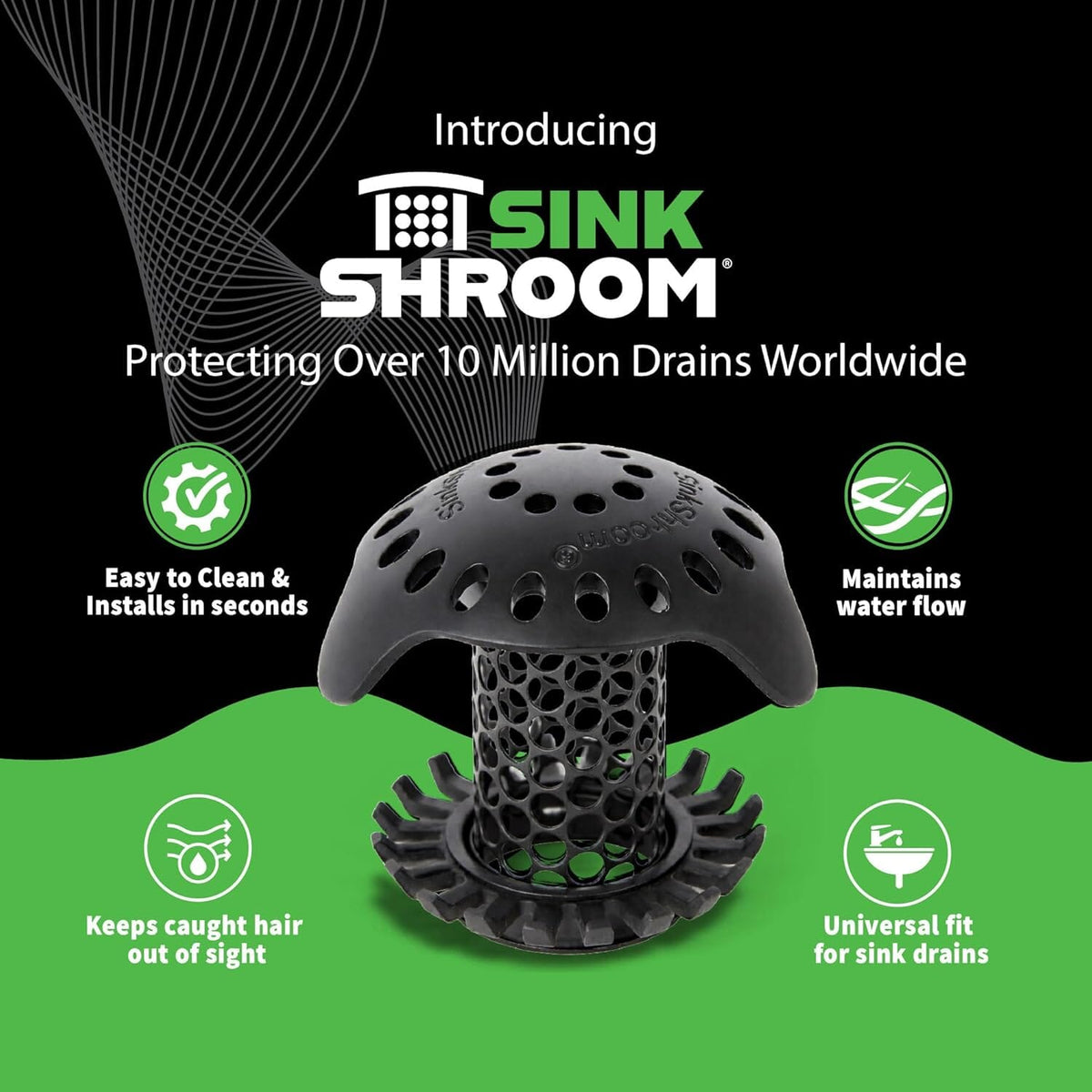 SinkShroom Ultra Bathroom Sink Drain Protector, Stainless Steel, Matte Black, Hair Catcher with Multiple Drain Adapters Drain Protector Juka Innovations Corporation 