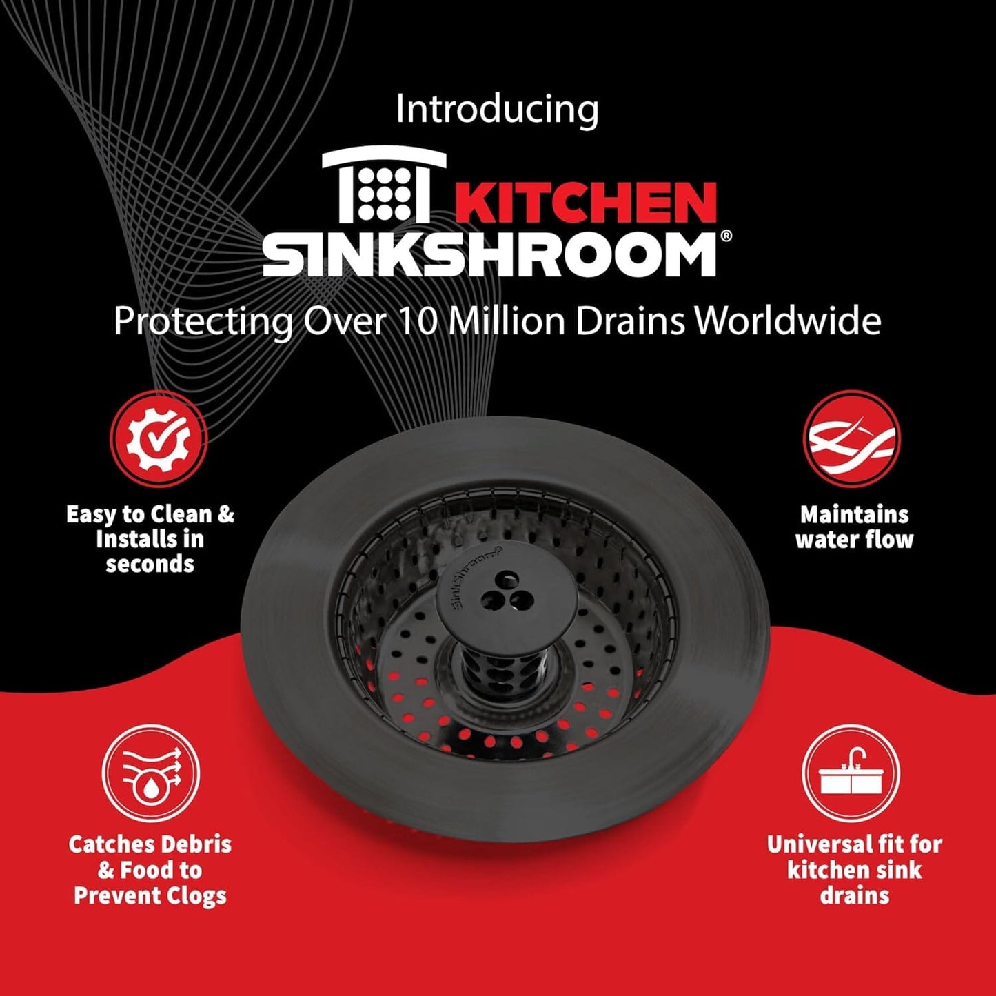 Kitchen SinkShroom Clog-Free Kitchen Sink Drain Strainer with Stopper - Sink Protector for Kitchen Sink, Stainless Steel, Matte Black Drain Protector Juka Innovations Corporation 