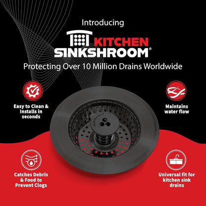 Kitchen SinkShroom Clog-Free Kitchen Sink Drain Strainer with Stopper - Sink Protector for Kitchen Sink, Stainless Steel, Matte Black Drain Protector Juka Innovations Corporation 