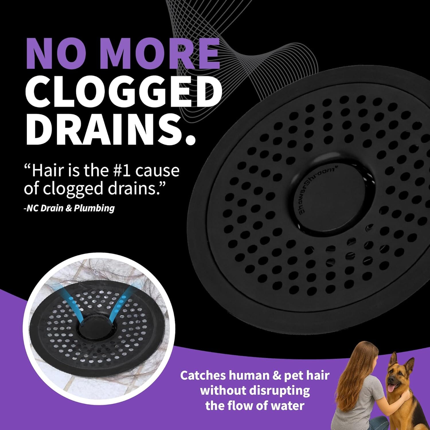 ShowerShroom Ultra Matte Black Hair Catcher, Stainless Steel Drain Protector, Fits All Shower Drains Drain Protector Juka Innovations Corporation 