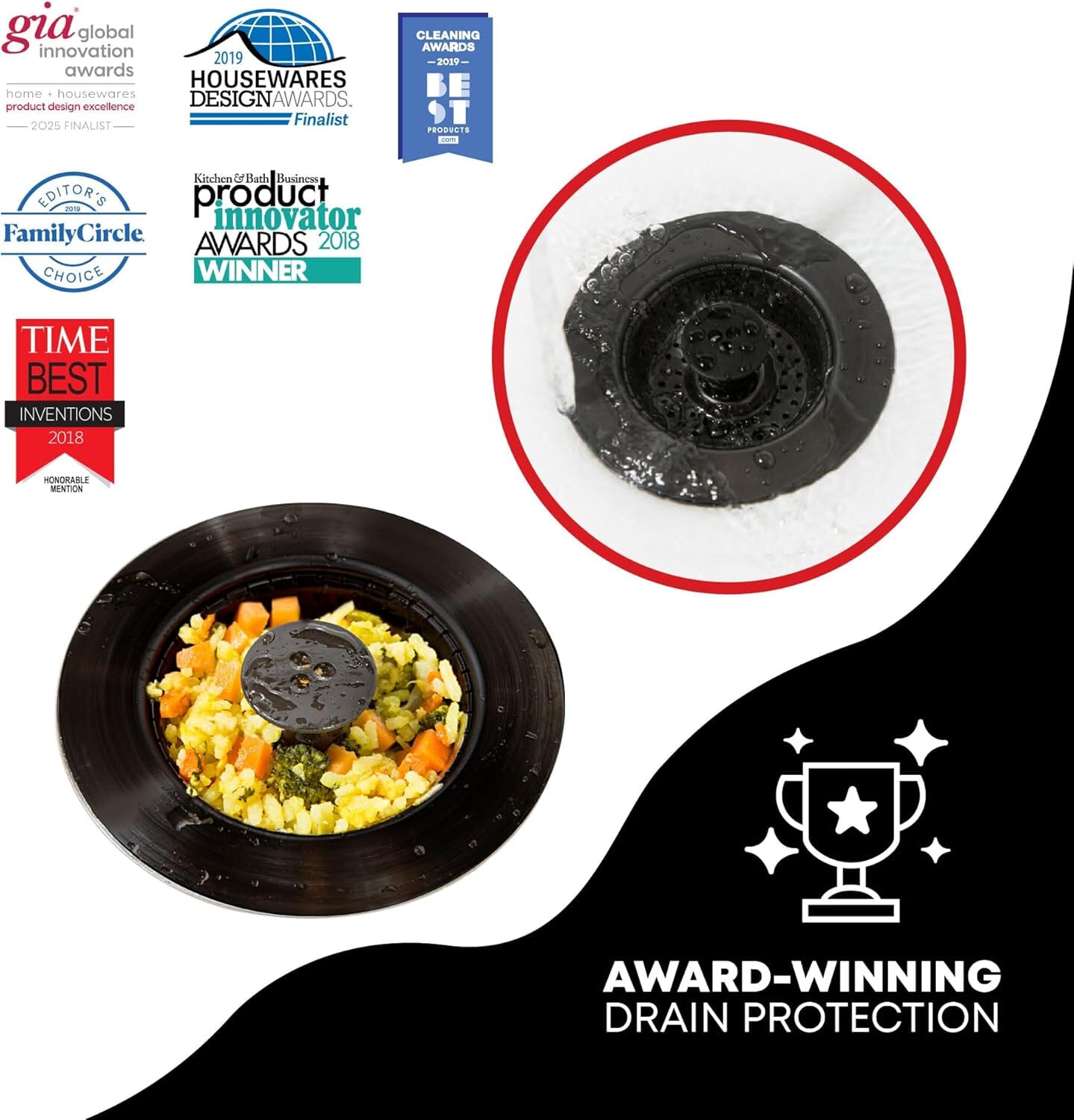 Kitchen SinkShroom Clog-Free Kitchen Sink Drain Strainer with Stopper - Sink Protector for Kitchen Sink, Stainless Steel, Matte Black Drain Protector Juka Innovations Corporation 