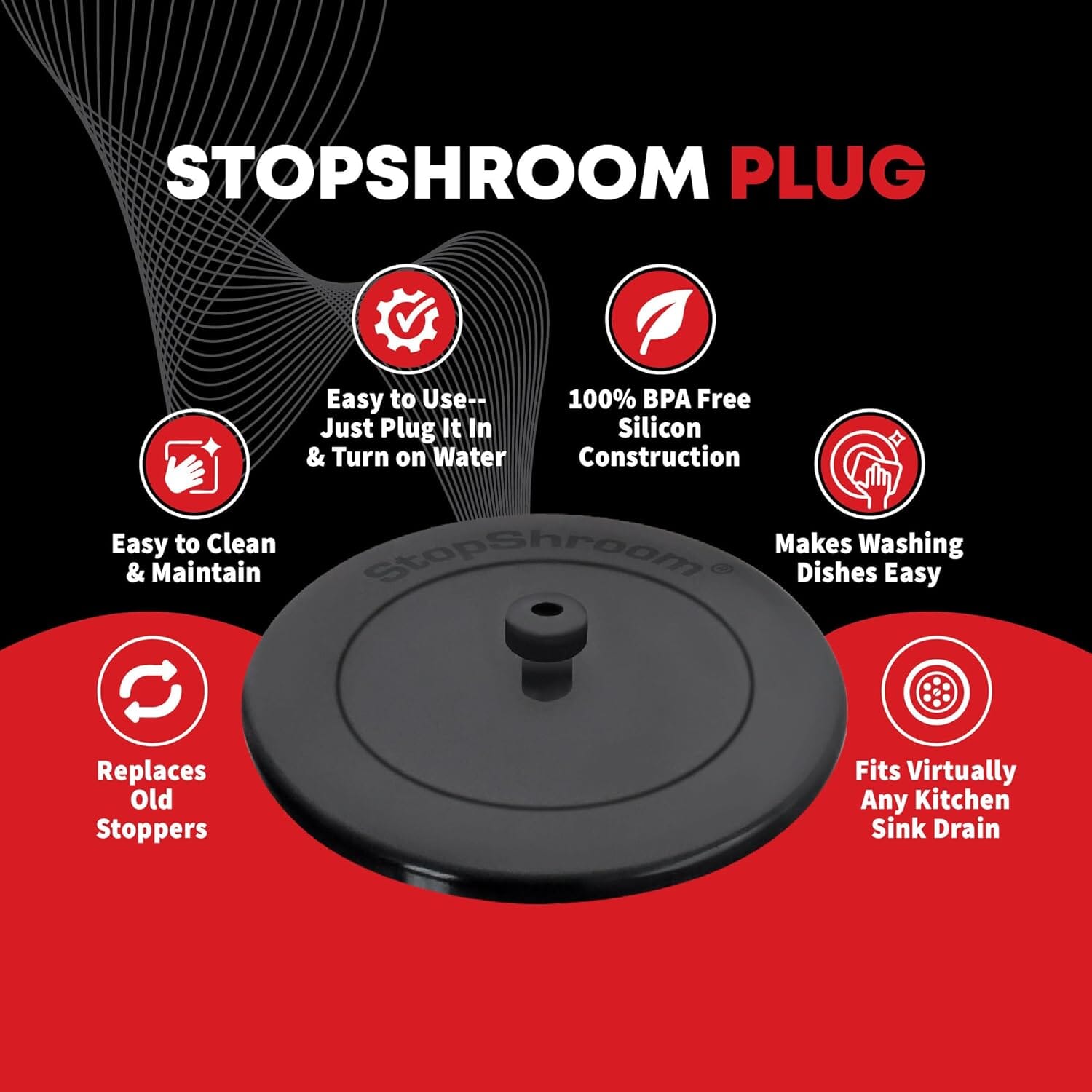 Kitchen SinkShroom Clog-Free Kitchen Sink Drain Strainer with Stopper - Sink Protector for Kitchen Sink, Stainless Steel, Matte Black Drain Protector Juka Innovations Corporation 