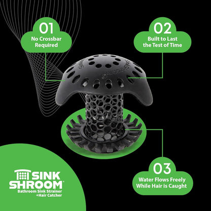 SinkShroom Ultra Bathroom Sink Drain Protector, Stainless Steel, Matte Black, Hair Catcher with Multiple Drain Adapters Drain Protector Juka Innovations Corporation 