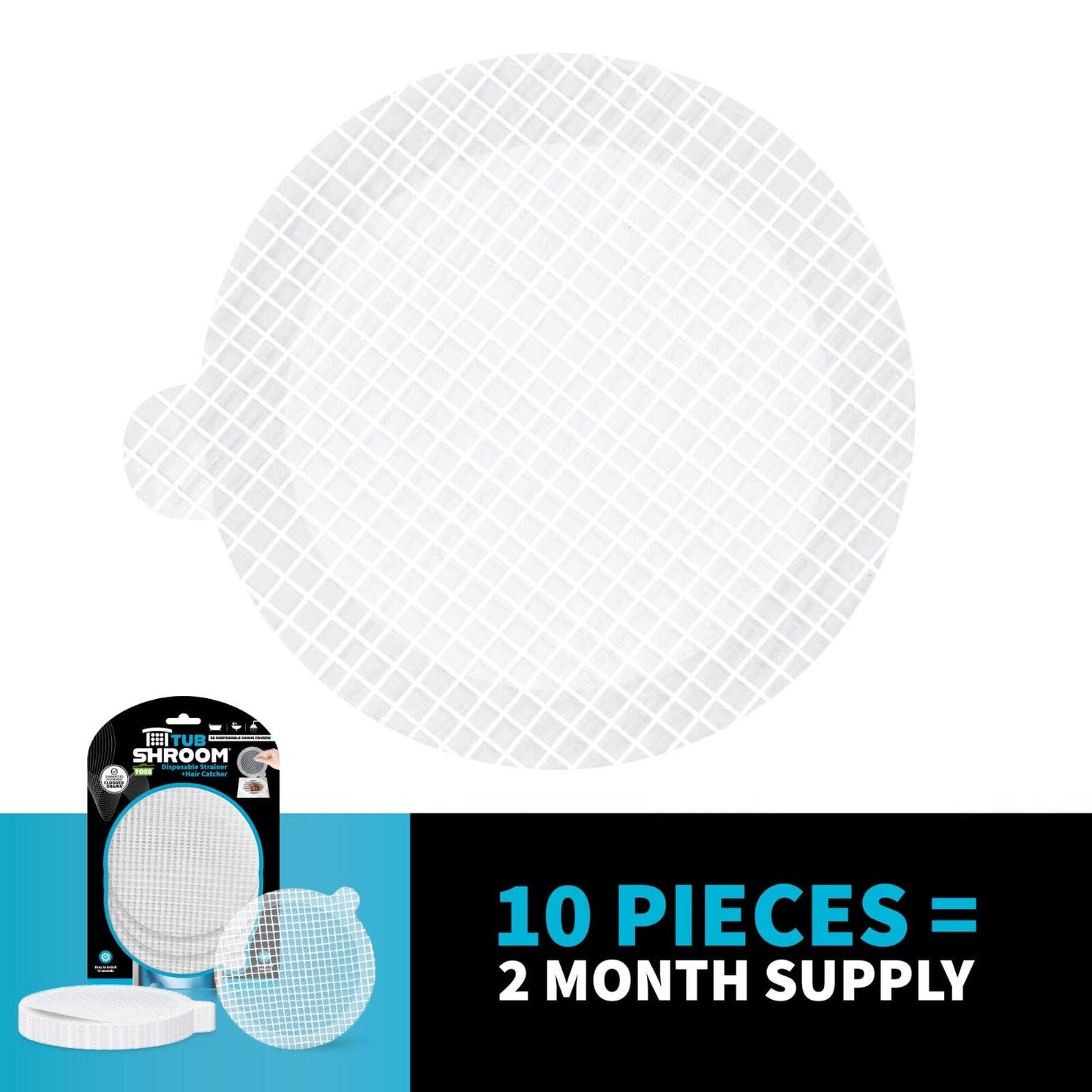 TubShroom 10 Pack Disposable Drain Cover - Hair Catcher Mesh Sticker Strainers for Shower Bathtub and Bathroom - Hair Catcher Sticker Drain Protector - 2 Month Supply Hair Catcher TubShroom.com 