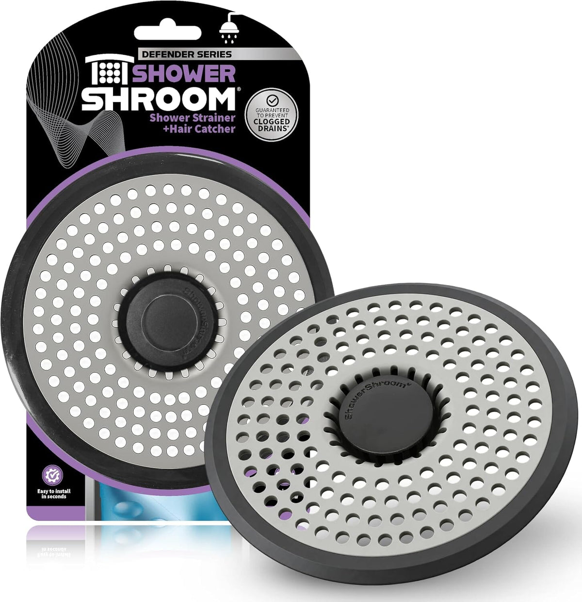 ShowerShroom Defender Light Gray Hair Catcher, Drain Protector, Fits All Shower Drains Drain Protector Juka Innovations Corporation 