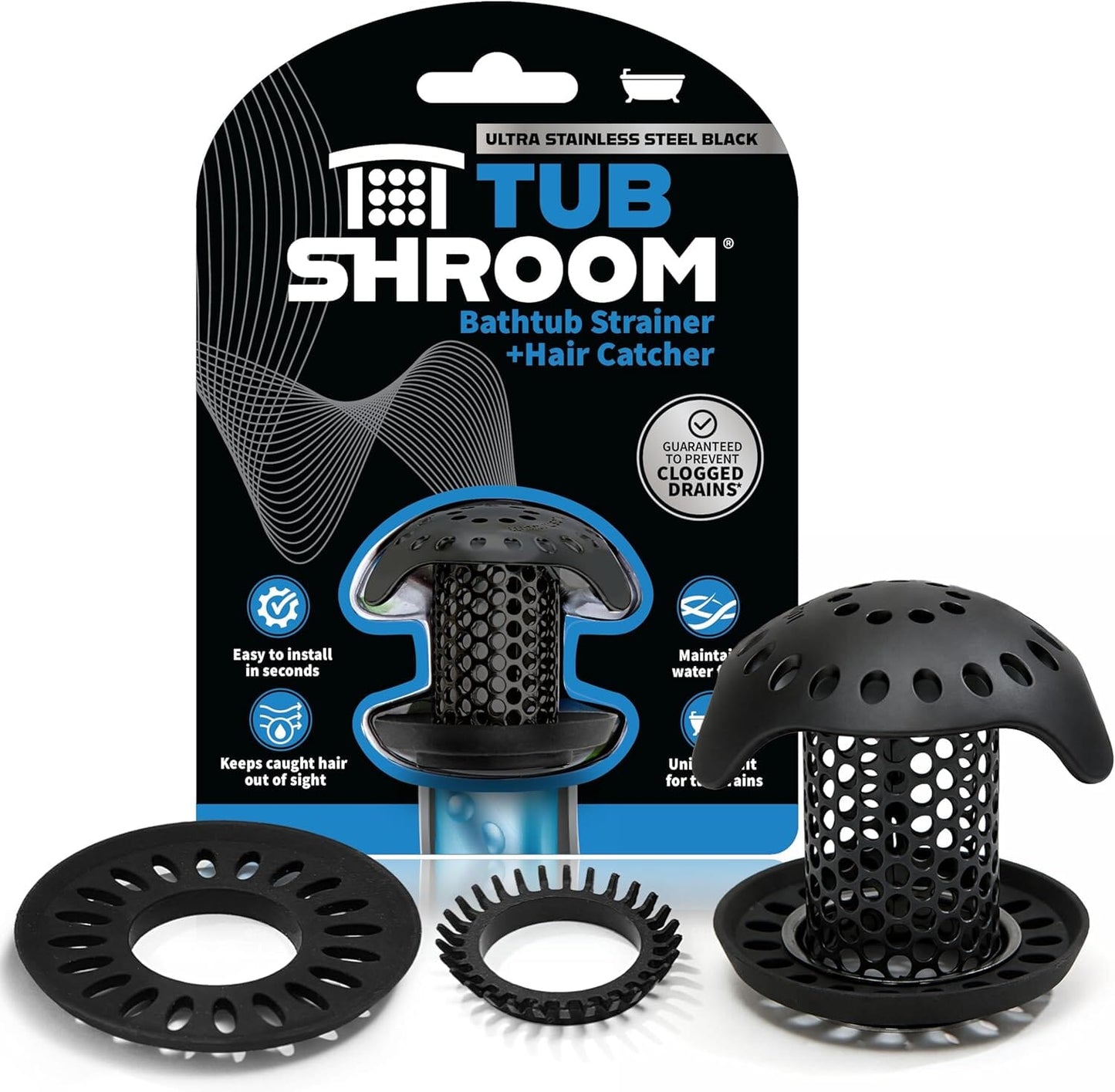 TubShroom Ultra Stainless Steel Drain Protector, Hair Catcher Strainer for Bathroom Tub and Shower, Matte Black, 1-Pack Drain Protector TubShroom.com 