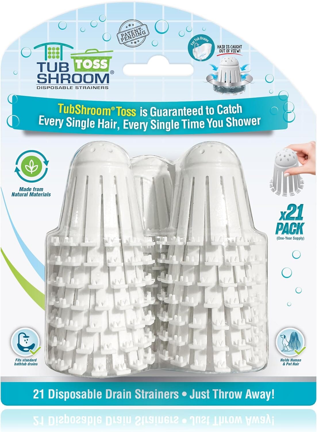 TubShroom Toss 21pk Disposable Bath Tub Drain Strainers - Hair Catcher Snare for Shower Bathtub to Prevent Clogged Drains Drain Protector TubShroom.com White 