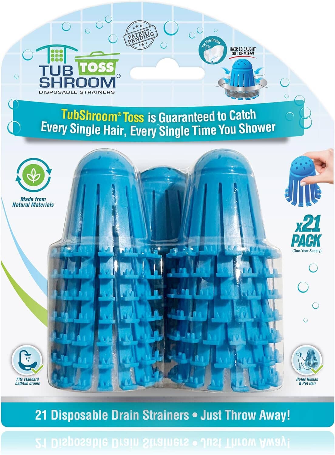 TubShroom Toss 21pk Disposable Bath Tub Drain Strainers - Hair Catcher Snare for Shower Bathtub to Prevent Clogged Drains Drain Protector TubShroom.com Blue 