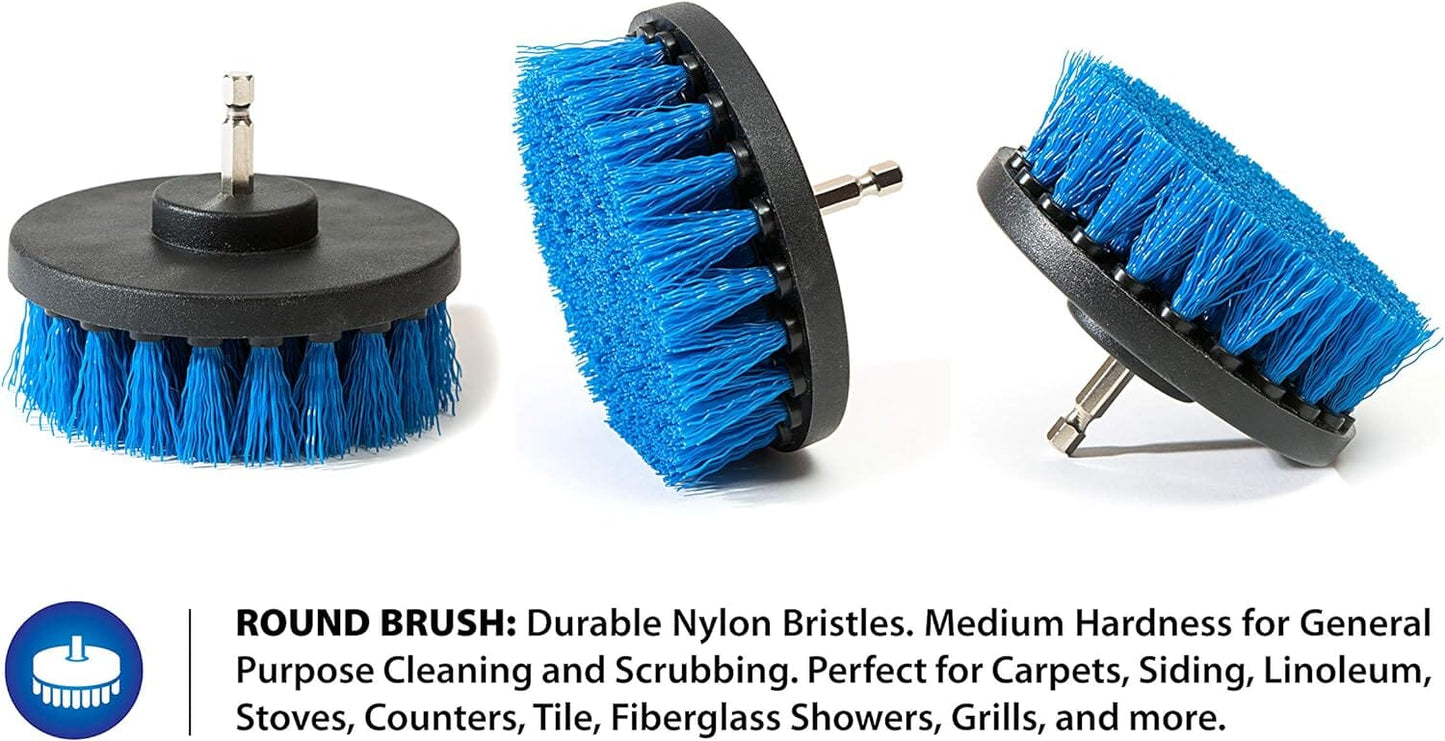 RevoClean 4 Piece Scrub Brush Power Drill Attachments-All Purpose Time Saving Kit-Perfect for Cleaning Grout, Tile, Counter, Shower, Grill, Floor, Kitchen, Blue & White Plunger TubShroom.com 