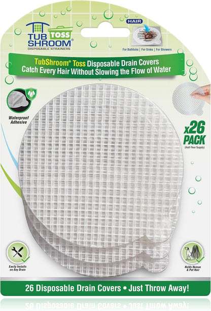 TubShroom Toss 26pk Disposable Drain Covers - Hair Catcher Mesh Sticker Strainers for Shower Bathtub and Bathroom Sink Drains Drain Protector TubShroom.com 