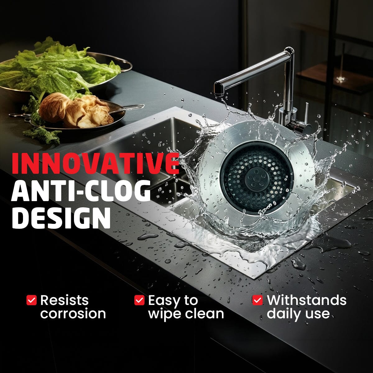 SinkShroom Kitchen Sink Drain Strainer, 2-in-1 Pop-Up Sink Stopper & Strainer with Removable Anti-Clog Basket, 304 Stainless Steel, Fits 3"-3.4" US Standard Drains Drain Protector Juka Innovations Corporation 