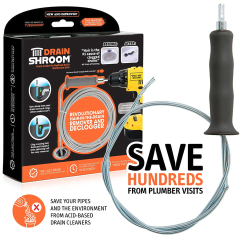 DrainShroom Tub and Sink Snake Auger Clog Remover for Drains, 36 Inch, Stainless