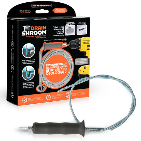 DrainShroom Tub and Sink Snake Auger Clog Remover for Drains, 36 Inch, Stainless