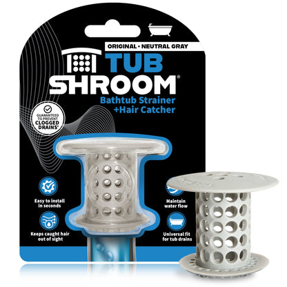 TubShroom (Gray) The Hair Catcher That Prevents Clogged Tub Drains Drain Protector Juka Innovations Corporation 