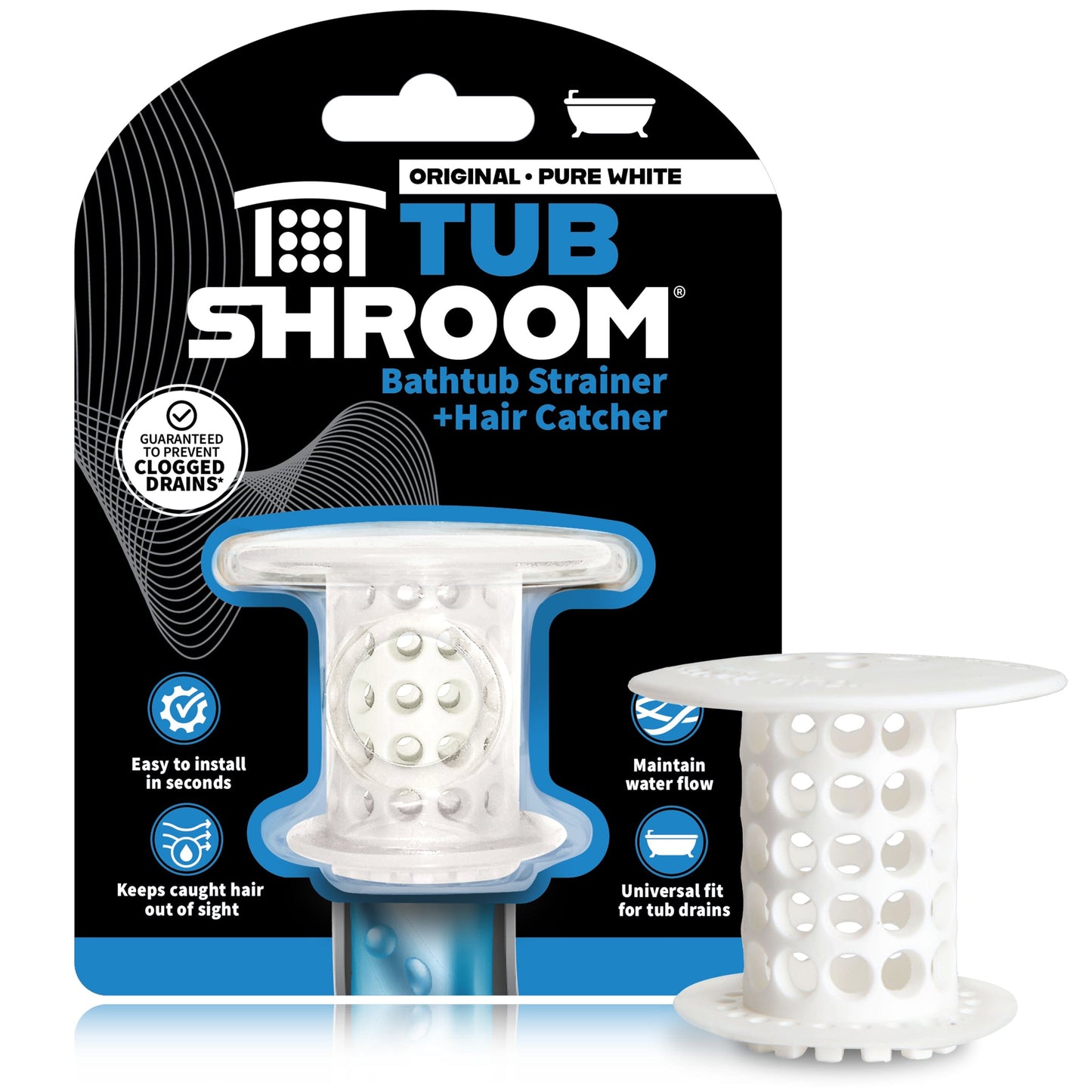 TubShroom (White) The Hair Catcher That Prevents Clogged Tub Drains Drain Protector Juka Innovations Corporation 