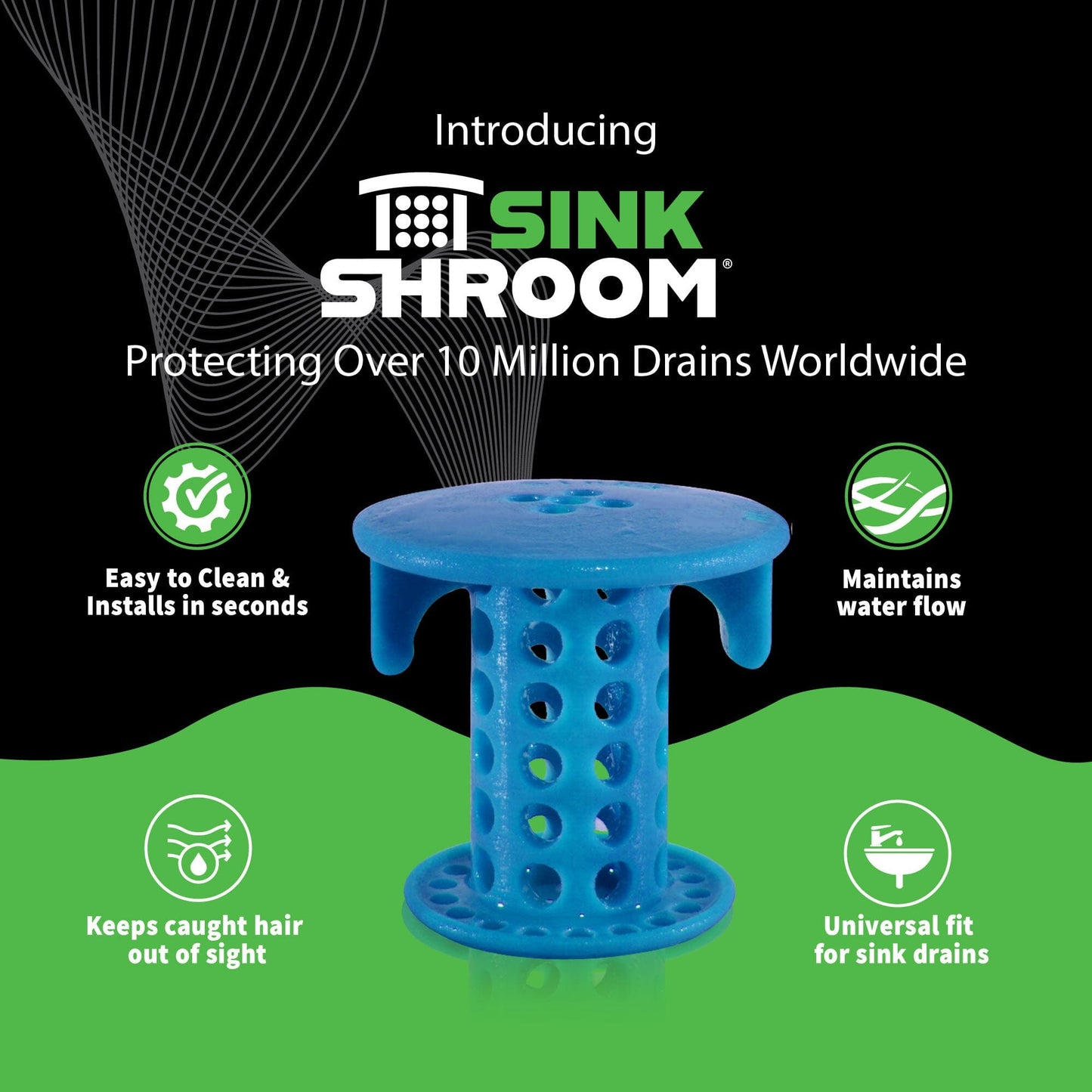 SinkShroom® (Blue) The Hair Catcher That Prevents Clogged Bathroom Sink Drains Drain Protector Juka Innovations Corporation 