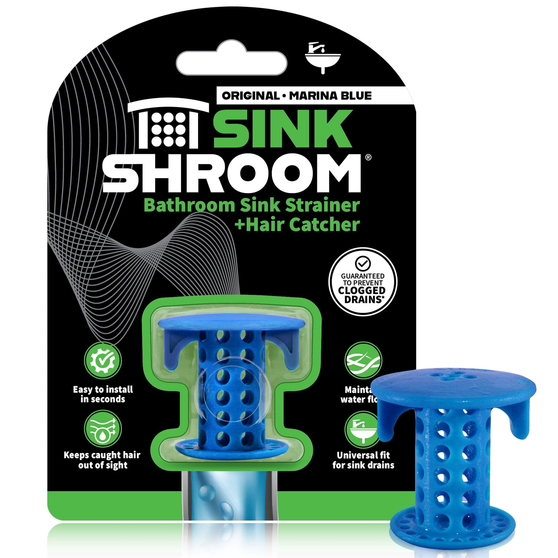 SinkShroom® (Blue) The Hair Catcher That Prevents Clogged Bathroom Sink Drains Drain Protector Juka Innovations Corporation 
