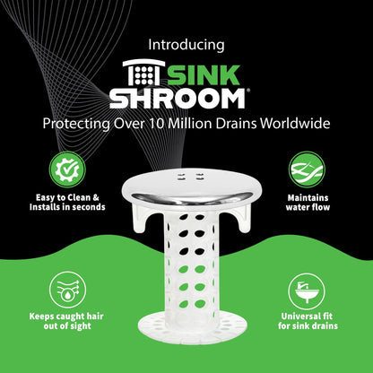 SinkShroom (Chrome Edition) The Hair Catcher That Prevents Clogged Bathroom Sink Drains Drain Protector Juka Innovations Corporation 