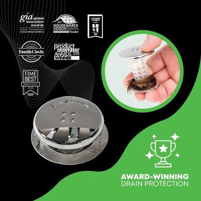 SinkShroom (Chrome Edition) The Hair Catcher That Prevents Clogged Bathroom Sink Drains Drain Protector Juka Innovations Corporation 