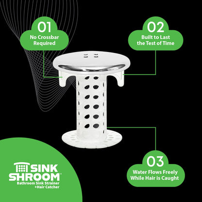 SinkShroom (Chrome Edition) The Hair Catcher That Prevents Clogged Bathroom Sink Drains Drain Protector Juka Innovations Corporation 