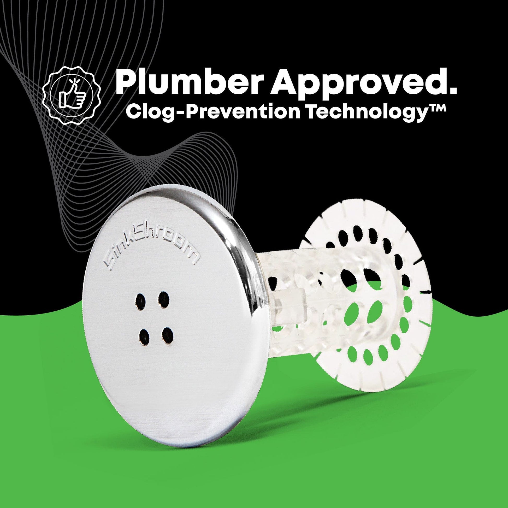 SinkShroom (Chrome Edition) The Hair Catcher That Prevents Clogged Bathroom Sink Drains Drain Protector Juka Innovations Corporation 