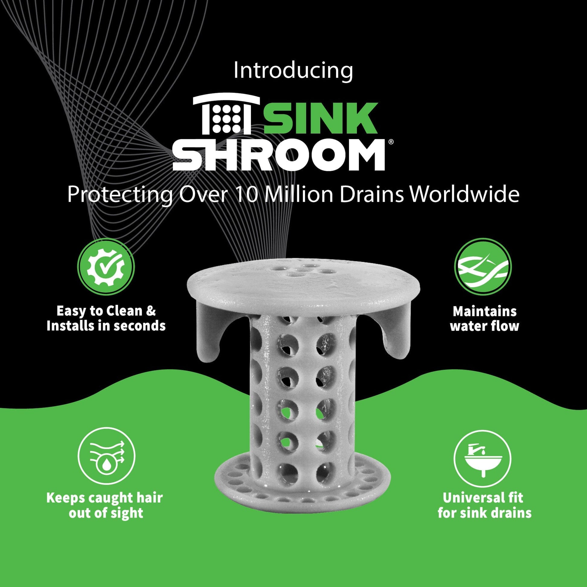 SinkShroom® (Gray) The Hair Catcher That Prevents Clogged Bathroom Sink Drains Drain Protector Juka Innovations Corporation 