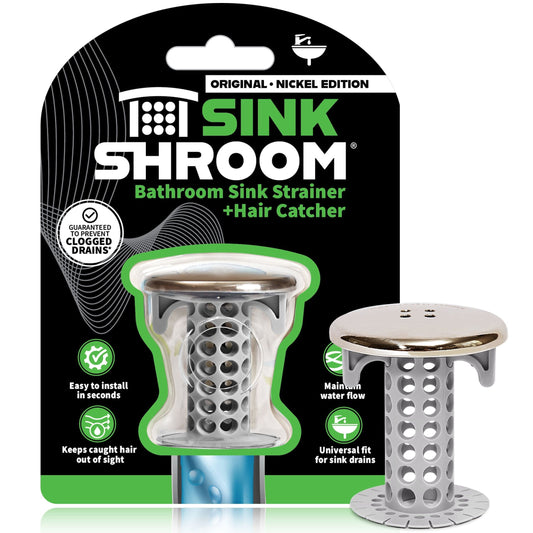 SinkShroom (Nickel Edition) The Hair Catcher That Prevents Clogged Bathroom Sink Drains Drain Protector Juka Innovations Corporation 