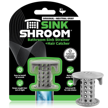 SinkShroom® (Gray) The Hair Catcher That Prevents Clogged Bathroom Sink Drains Drain Protector Juka Innovations Corporation 