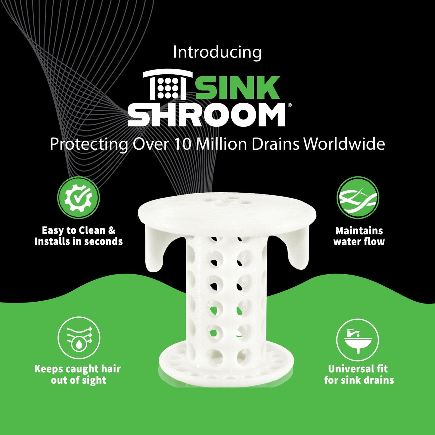 SinkShroom® (White) The Hair Catcher That Prevents Clogged Bathroom Sink Drains Drain Protector Juka Innovations Corporation 