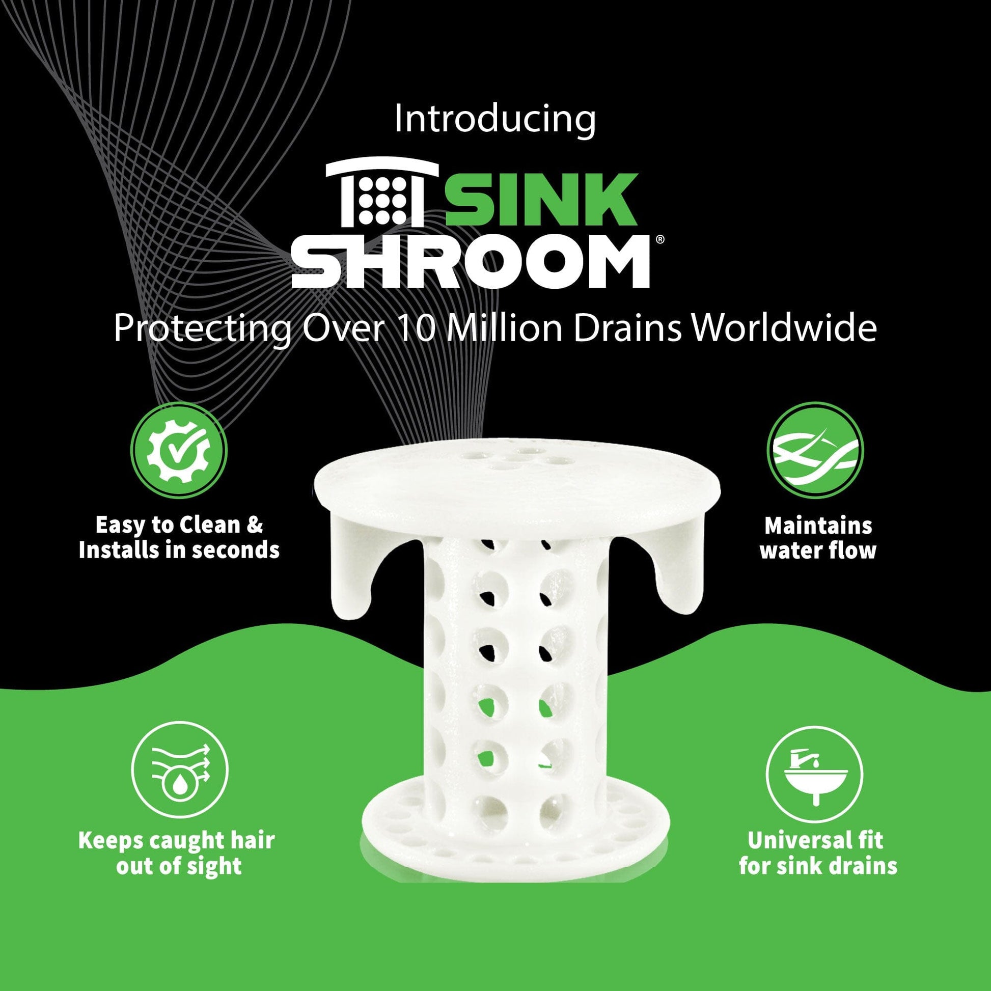 SinkShroom® (White) The Hair Catcher That Prevents Clogged Bathroom Sink Drains Drain Protector Juka Innovations Corporation 