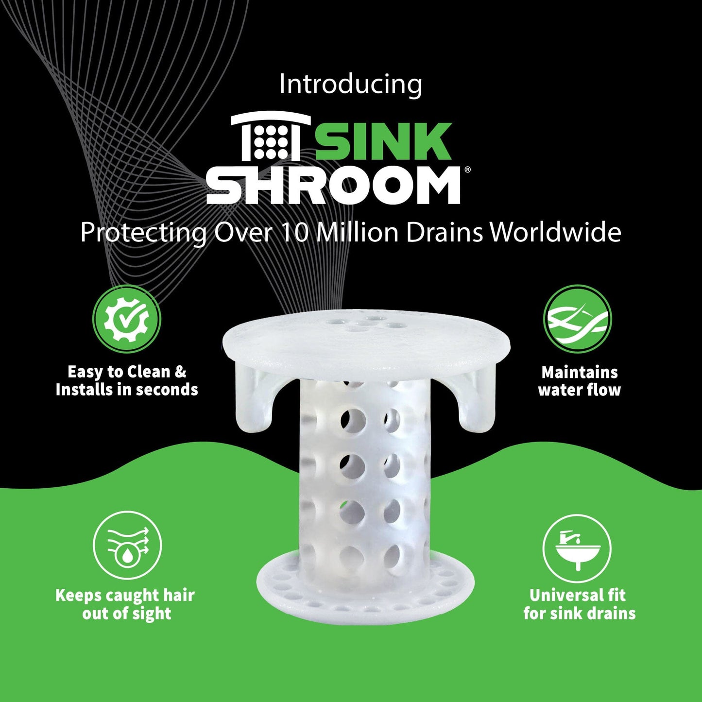 SinkShroom® (Clear) The Hair Catcher That Prevents Clogged Bathroom Sink Drains Drain Protector Juka Innovations Corporation 