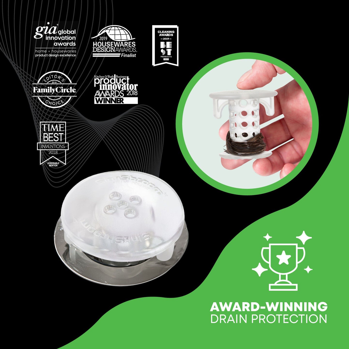 SinkShroom® (Clear) The Hair Catcher That Prevents Clogged Bathroom Sink Drains Drain Protector Juka Innovations Corporation 