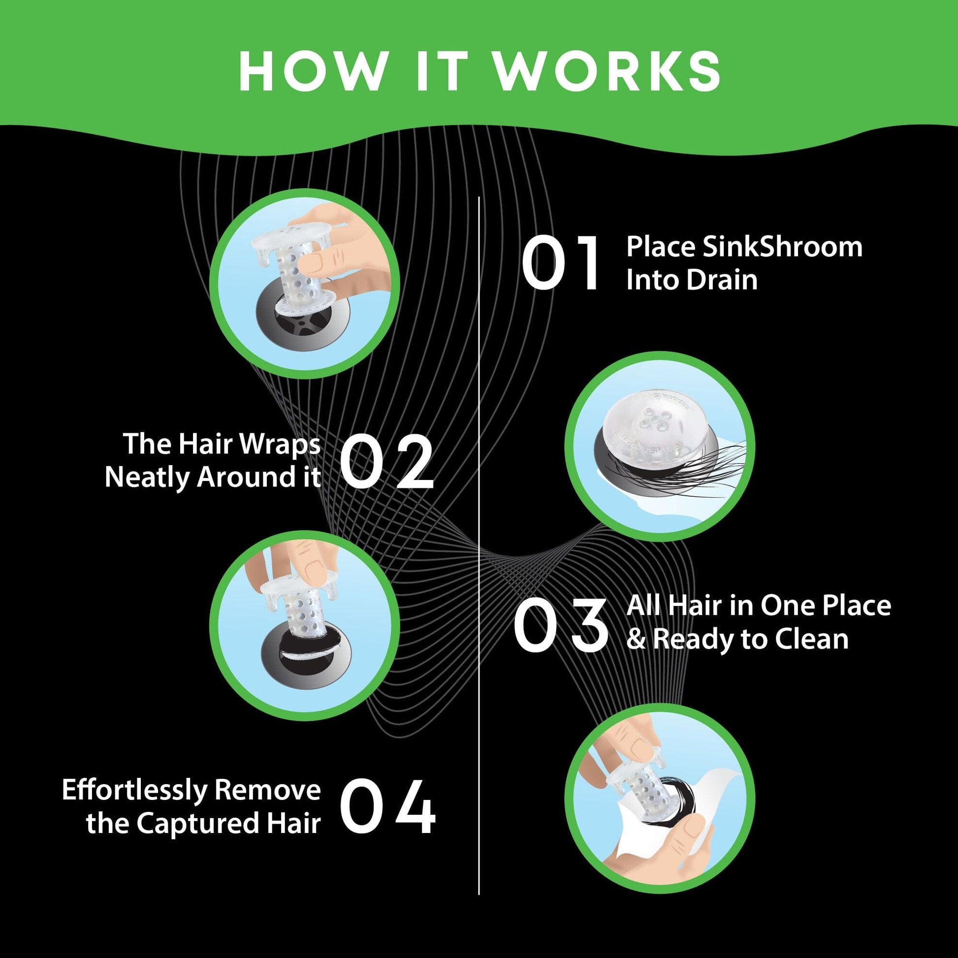 SinkShroom® (Clear) The Hair Catcher That Prevents Clogged Bathroom Sink Drains Drain Protector Juka Innovations Corporation 