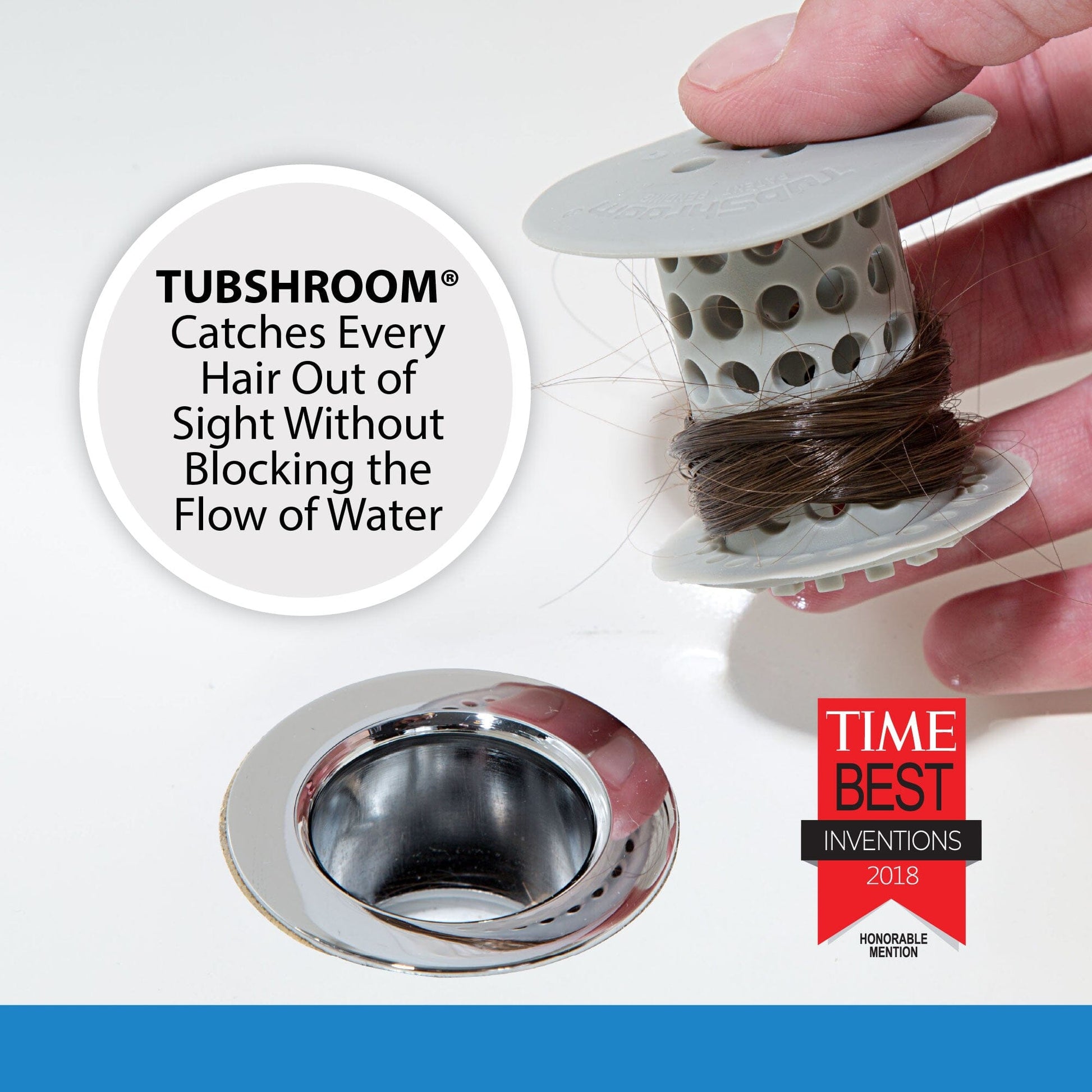 TubShroom (Gray) The Hair Catcher That Prevents Clogged Tub Drains Drain Protector Juka Innovations Corporation 