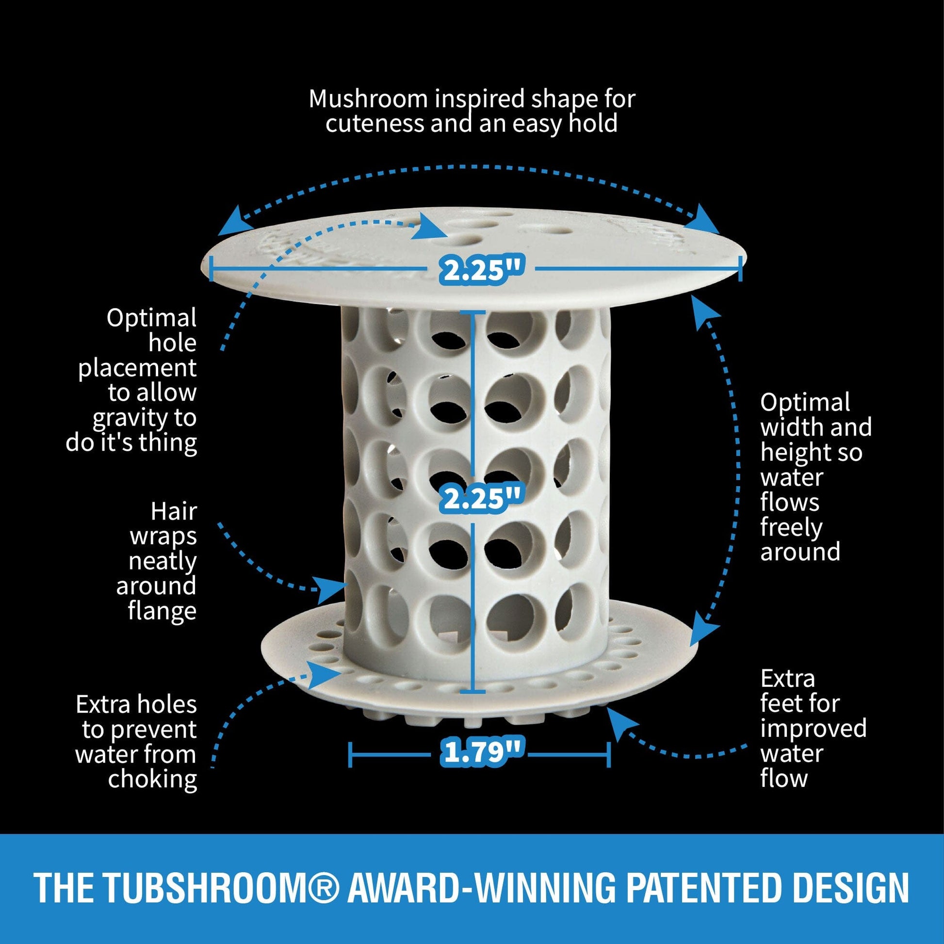 TubShroom (Gray) The Hair Catcher That Prevents Clogged Tub Drains Drain Protector Juka Innovations Corporation 